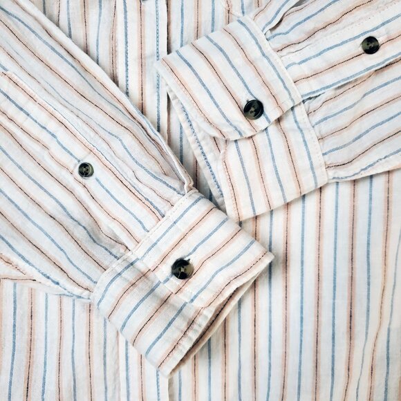 Old Navy Regular Fit Everyday Linen Blend Striped Shirt Size L - Picture 7 of 16